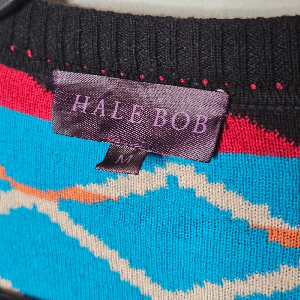 Hale Bob Aztec Western Tribal Open Cardigan Fringe Geometric Multicolor Knit M - Picture 2 of 4